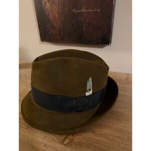 Stetson The Centennial Fedora Hat Olive Green 3X Beaver Fur Felt Vintage 6 7/8